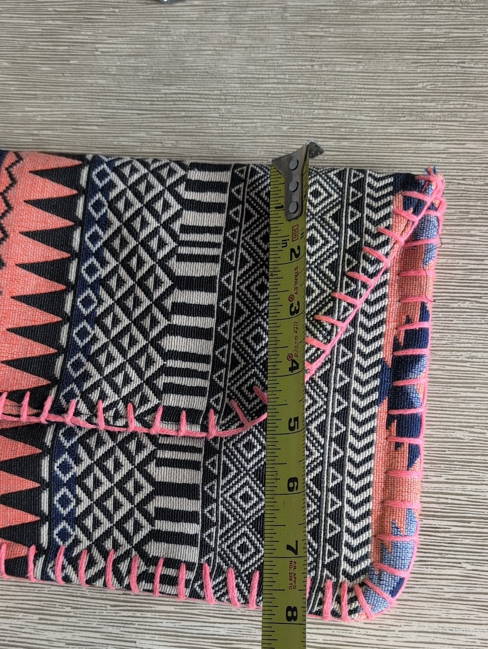Pink & Navy and Black Geometric Tassel Textile Summer Clutch Purse - Picture 8 of 8